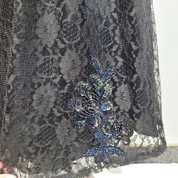 VINTAGE 80s Gunne Sax dress black sequined lace fit and flare formal XS - Picture 9 of 15